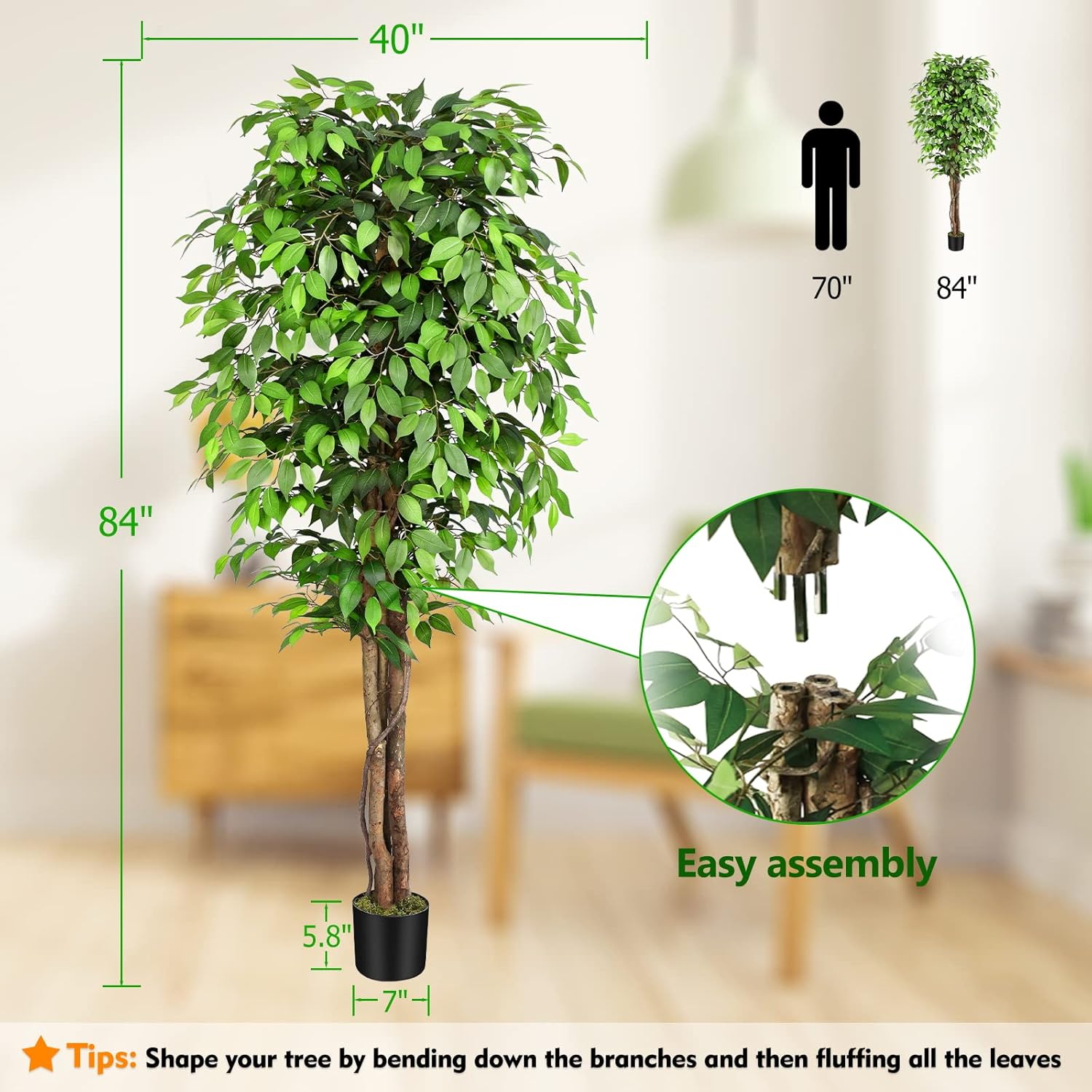 Lifelike Artificial Ficus Tree - Dracaena Marginata recension och pris